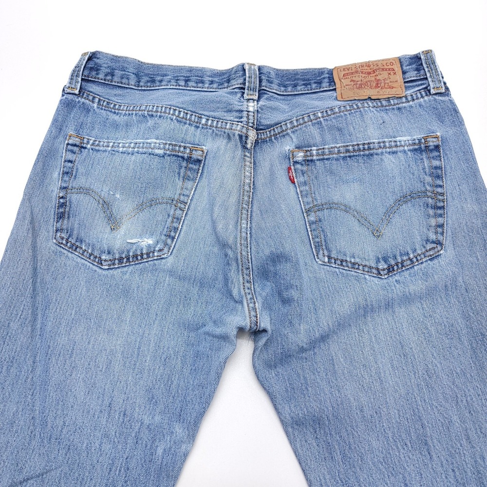Vtg Levis 501 XX Jean Medium Wash Faded Denim Button Fly Distressed Ripped 36x32 - Picture 7 of 8